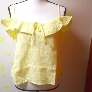 J. Crew Bright Yellow ruffle cotton tie top adjustable straps XS NWT